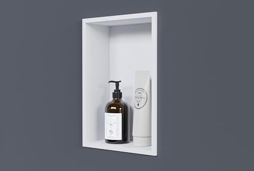 Wandnische aus Edelstahl NT203010X - 20 x 30 x 10 cm (B x H x T) Einbauregal, flexibler Einbau- Ideale Duschablage - Farbe:Weiß
