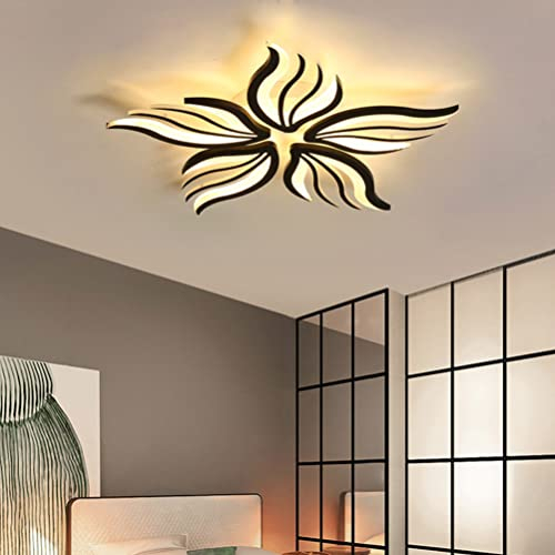 Lanekd Wohnzimmerlampe, Modern LED Deckenleuchte Dimmbar 3000 K-6500 K Blume Form Design mit Fernbedienung, Schwarz Weiß Optional, für Schlafzimmer Esszimmer Innen Decke Deko Lampen (L75cm, Schwarz)