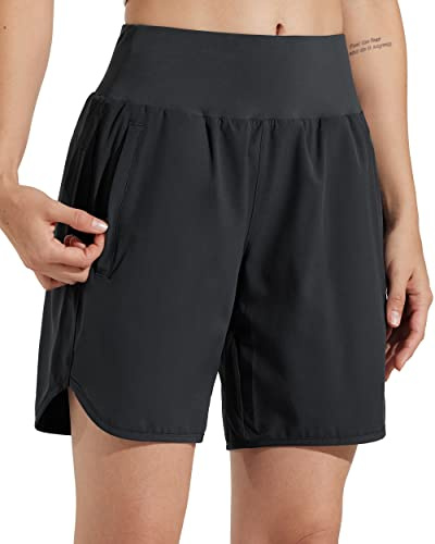 Libin Short Running Femme Taille Haute Doublure à Séchage Rapide 7'' Summer Sport Shorts de Tennis Volley Gym Running Randonnee avec et Poches Zippées