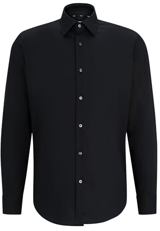 BOSS Herren H-JOE-C1-214 Regular-Fit Hemd aus elastischer Baumwoll-Popeline mit bügelleichtem Finish Schwarz001 40