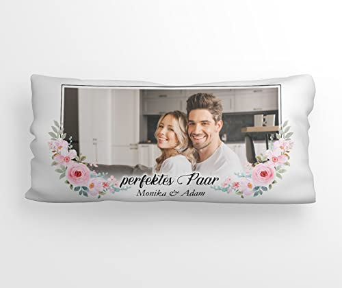 Ferocity Personalisiertes FOTOGESCHENK mit eigenem Foto (80 x 40 cm) Foto-Kissen mit Deinem Foto & Text Bedrucken Zum Jahrestag, Geburtstag, Valentinstag (mit Füllung) Perfektes Paar [091]
