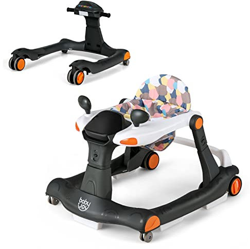 COSTWAY Trotteur Bébé Pliable 2 en 1 Hauteur Réglable avec Boîte à Musique avec Lumières, Coussin de Siège Lavable 6 à 18 Mois, Jusqu'à 15 kg…