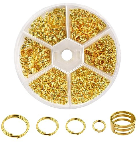 TOAOB 600pcs Anneau Double Jonction en Metal Anneau Ouvert Jump Ring Connecteur de Bijoux Chaine Links Or 6mm 8mm 10mm 12mm avec Boite de Rangement pour Fabrication de Bijoux