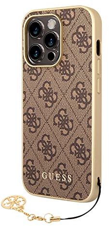 Guess GUHCP14LGF4GBR Case for iPhone 14 Pro 6, 1 Inch Brown Hard Case 4G Charms Collection, Black