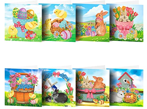 VNSTKWW 8 Stück 5D DIY Diamond Painting Grußkarte – Hinestone Stickerei Kunst Bastelkarten Kits Postkarte mit leeren Umschlägen für Weihnachten Thanksgiving Karten Geschenkkarten Kits