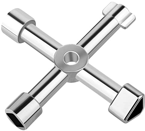 UKOFEW Llave Utilidad Multifuncional 4-Puntas, Llave Universal Para Cajas Agua, Llave Triangular, Aleación Zinc 4 en 1, Para Cajas Medidores Gas, Gabinetes, Llaves Puertas Correderas (Plata)