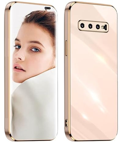 ATISIJIE Hülle für Samsung Galaxy S10+/S10 Plus Handyhülle Original, Ultradünn Galvanisiertes Weiches Kieselgel Kratzfeste TPU Handyhülle, Einfaches Stilvoll Shiny Schutzhülle Cover Case Rosa
