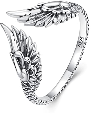 Bellitia Jewelry 925 Sterling Silber Engelsflügel Fingerring, Vintage Einstellbar Ring für Frauen, verstellbarer Ring Schmuck für Frauen und Mädchen