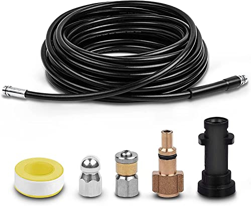 ZUASE 15m Rohrreinigungsschlauch-Set 2610 PSI/180 Bar für Kärcher k2-k7-Serie und LAVOR-Hochdruckreiniger mit Adapter, ideal zum Absperren und Reinigen von Abflüssen.