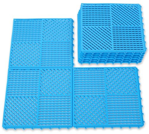 wiiiw Modulare ineinandergreifende Bodenfliesen, rutschfeste Matte mit Ablauflöchern für rutschigen Bereich, 30,5 x 30,5 cm, Blau, 9 Stück