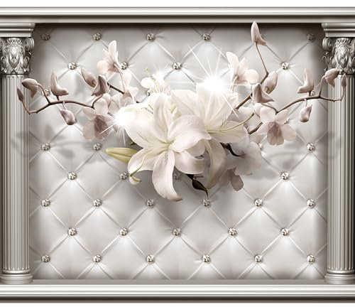 decomonkey Premium Fototapete Blumen Leder 350x256 cm XL Tapete Wandbild Wandbild Bild Fototapeten Tapeten Wandtapete Wandtapete Lilien Architektur Abstrakt beige
