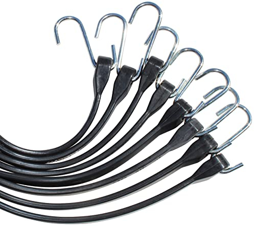 Spanngummi-Set (8x25-105cm) Schwarze Expander EPDM-Spanngummis mit S-Haken, Starke Outdoor Gummis, UV-beständig