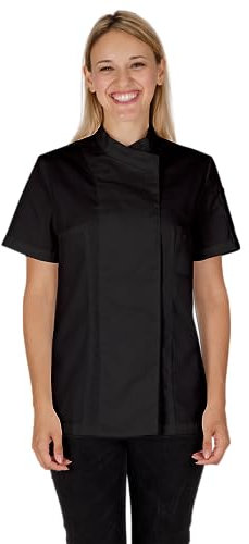 PALLTEX Nori Lady SS Kochjacke Damen Kurzarm Kochjacke Damen Schwarz/Weiss/Grau Kochkleidung Professional Chef Uniform Kurzarm Kochjacke Damen (Schwarz, XS)
