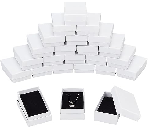 nbeads 24 Stück Weiße Schmuckschatullen Aus Pappe, 8x5.1cm Große Papier-Geschenkbox Kartonverpackung Mit Schwamm Im Inneren Für Halsketten Ohrringe Ringe Anhänger Armbänder Geschenk, Schmuck