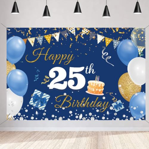 25. Geburtstag Deko Männer/Frauen, 25. Geburtstag Banner Blau Stoff Schild Plakat Hintergrund Banner Mann Geburtstagsfeier Deko