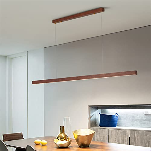 Luces de Isla LED Colgantes lineales de Madera, Luces de Isla de luz de Comedor Minimalista, luz Colgante de Techo Regulable LED, para Comedor, Cocina, Isla, Oficina, Madera, Color Nogal, 180 cm