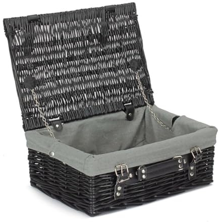 Leerer Picknickkorb aus Weide, 36 cm, mit grauem Futter