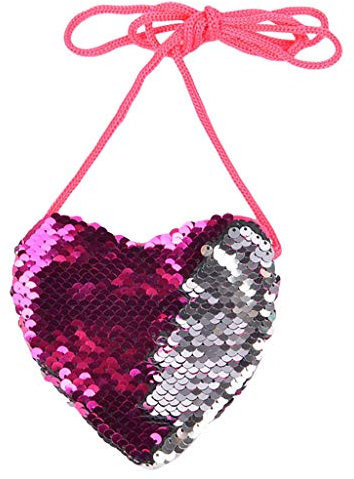 Mini sac à main scintillant sac de fête jouet paillettes brillantes en forme de cœur Mini sacs princesse mignon petite fille sac à main sac à main sac à main Cr oss Body Messenger Bag, rose vif,