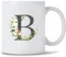 Seriously Frank Personalised Floral Initial Coffee Mug, Grey Text, A-Z Letters of The Alphabet Decorated with Flowers (Initial B)