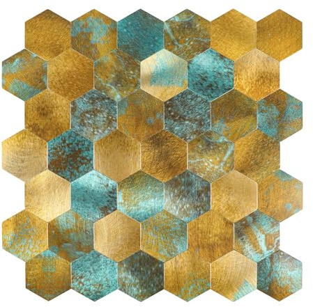 Metall Fliesenaufkleber Küche Wandfliesen, Selbstklebende Mosaikfliesen Alu Hexagon Mosaik Klebefliesen (6 Matten)