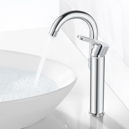 Coleniny Robinet Salle de Bain Haut, Mitigeur Lavabo Robinet Pivotant à 360°, Moderne Robinet Lavabo Haut Design Elégant avec Mousseur Amovible, Robinetterie Haut Hauteur de Bec de 250mm, Chromé