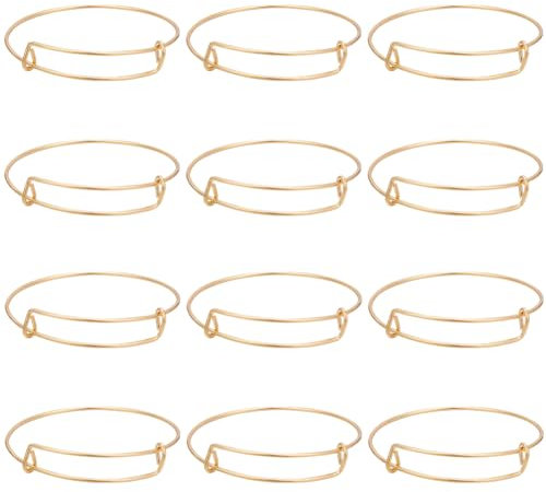 SUNNYCLUE 12 pz Bracciale Rigido Espandibile In Oro Braccialetti In Filo Regolabile Set di Polsini Impilabili In Metallo Grezzo In Acciaio Inossidabile per Creazione di Gioielli Ciondoli Sfusi Fornitu