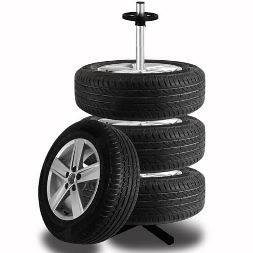 STAKMANN Albero Asta Porta Pneumatici con 4 Supporti per Cerchioni da Auto, Camion, Moto, Scaffale Portagomme Salvaspazio per Gommista, Officina, Meccanico, Struttura in Ferro Resistente