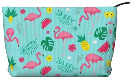 Trousse de maquillage flamant rose en velours côtelé pour femme – Pratique pour le rangement quotidien, les voyages de courte distance, Noir , Taille unique