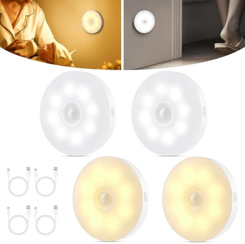 Nachtlicht mit Bewegungsmelder, USB Wiederaufladbar Treppenbeleuchtung, Dimmbar lampe mit bewegungsmelder innen, Auto/Ein/Aus, Warmweiß/Kaltweiß Schrankbeleuchtung für Flur, Schlafzimmer, Küche