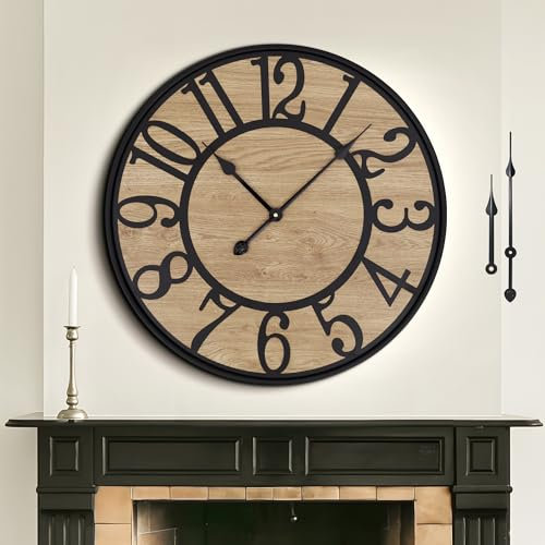 Mee 2ou Große Wanduhr Ohne Tickgeräusche, 60 cm / 24 Zoll Lautlos Holz Vintage Retro Batteriebetrieben Moderne Wanduhr Für Wohnzimmer Schlafzimmer, Küche, Bauernhaus, Bürodekoration