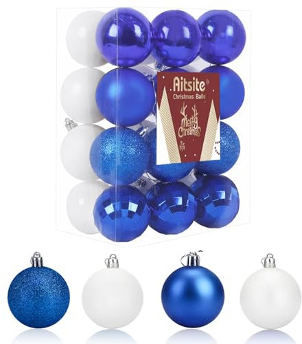 24PCS Palle di Natale Palle per Albero di Natale Bauble 6 CM Porta Applique Ornamenti Decorazioni Albero Palle Decorative Festa per Matrimoni Forniture(Bianco/Blu)