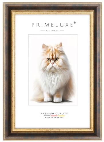 PrimeLuxe Barock Bilderrahmen nach Maß 38 x 98 cm in Blau Gold | Größe wählbar | mit entspiegeltem Acrylglas | Rahmen für Poster | Puzzle | Foto collage