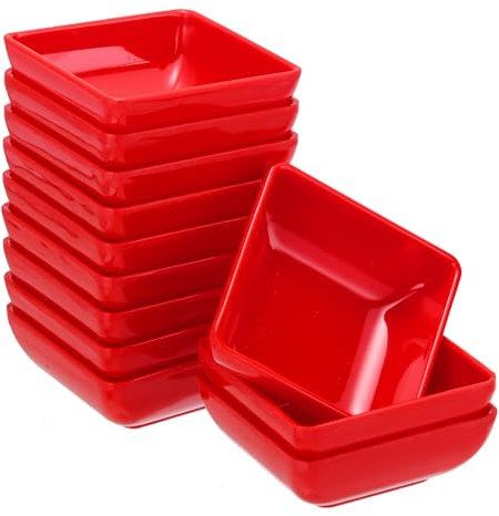 sourcing map 12Pcs MF Square Dipping Bowls, Small Red Side Dish Bowls Seasoning Plate Cups Soy Dishes Serving Bowls Set for Condiment Desserts Home BBQ Party Picnic Restaurant