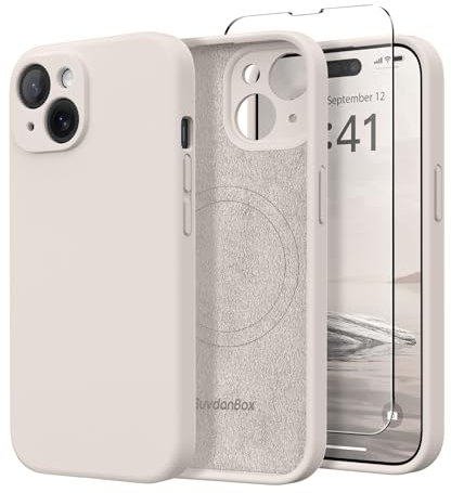 SuydanBox Magnetic for iPhone 13 Case, Compatible with MagSafe, [Full Camera Protection][Screen Protector] Silicone Shockproof Protective Phone Case for iPhone 13 6.1, Stone