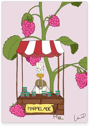 Printistico Poster A0 Biene verkauft Himbeer-Marmelade - Süße Tierzeichnung für das Kinderzimmer by Lina D.