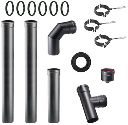 ALLINOX KIT Completo Canna Fumaria Tubi Per Stufa a Pellet Canale Da Fumo In Acciaio Nero Antigraffio Impianto Uscita Fumi Da Interno MADE IN ITALY (DN 80)