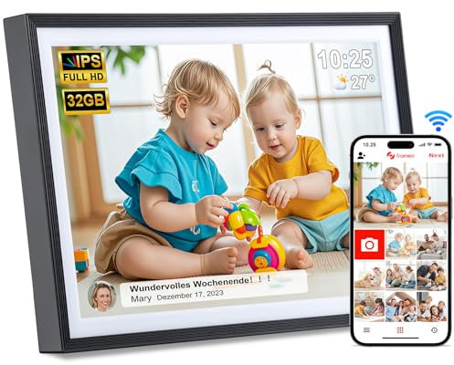 Marco de Fotos Digital WiFi de 10,1 Pulgadas, Marco de Fotos con Pantalla Táctil IPS HD de 1280 x 800, Memoria Integrada de 32 GB, Comparte Fotos o Vídeos al Instante a Través de la Aplicación Frameo
