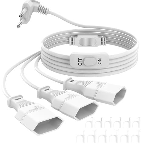 Cavo di prolunga piatto da 2 m, spina europea con interruttore, adattatore 3 in 1, spina piatta, cavo di alimentazione triplo piatto, prolunga 2,5 A/250 V per TV PC computer