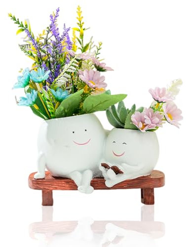 DragonX2 Blumentopf Mit Smiley-Gesicht, Süße Blumentöpfe Für Drinnen Und Draußen, Für Sukkulenten Mit Abflussloch, Geschenkideen Für Die Mutter,Weiß