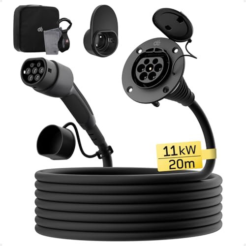 dé Typ 2 Verlängerungskabel [20m, 11kW, 16A] 3-Phasen Ladekabel 400V, Schutzart IP54, kompatibel mit Allen IEC62196-2 BEV und HPEV, mit Tragetasche
