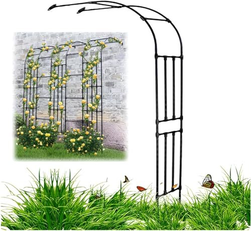 GUOGLZ Arco da Giardino A metà per Rampicanti, Arco per Rose, Traliccio da Pergolato in Metallo, per Interni Ed Esterni，Facile da Installare(Black,150x260cm 4.9x8.9ft)