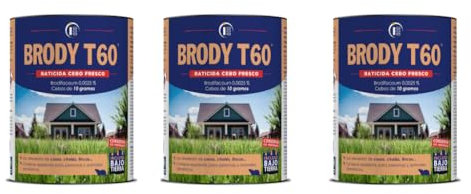 PACK 3 UNIDADES Brody T60 150gr - Impex. Raticida eficaz para ratas y ratones. Cebo fresco. Para interior y exterior. Brodifacoum 0,0025%.Eficaz contra roedores.