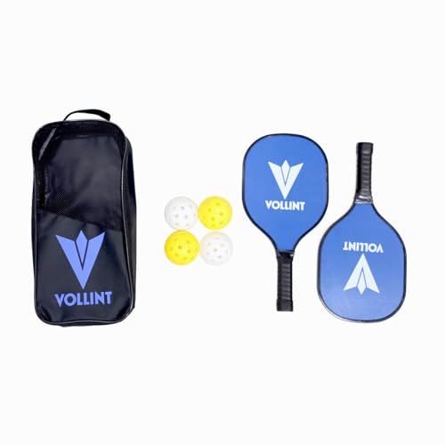 Vollint 2 Player Pickleball Starter Set - 2 Durable Wooden Paddles, 4 Outdoor Balls (Official Size), Carry Bag - Beginner-Friendly Recreational Set for Park, School, Holidays & Casual Games