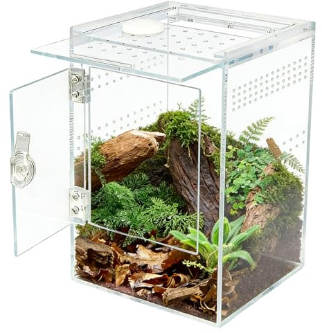 Springspinnengehege 15 * 15 * 23CM, Acryl Terrarium, Springspinne Terrarium, 360° Rechteck Vivarium, Rechteckiges Glas Terrarium Mit Seitentür Für Schlange, Frosch, Insekt, Tarantel, Einsiedlerkrebs