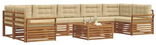 vidaXL Outdoor-Sofagarnitur mit Kissen 8 pcs Natur und Beige, Garten-Sofa, modulares Möbel, robuste Sitzgelegenheiten, Moderne Lounge für Terrassen, bequemes Set