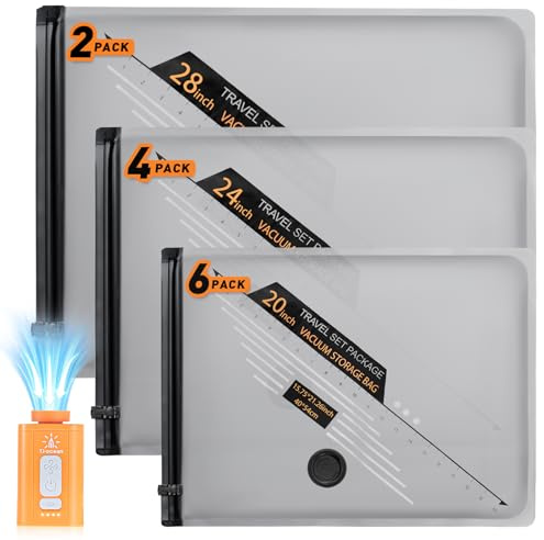 12 Pack Vacuum Storage Bags with Portable Wireless Electric Pump, Reusable Travel Vacuum Bags for Clothes, Vacuum Pack Bags for Clothing Storage, Travel, Luggage and Suitcase Storage