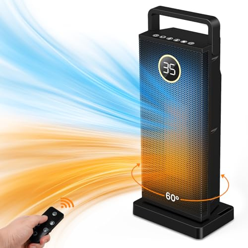 Radiateur soufflant, électrique, intelligent,en céramique | à économie d'énergie, avec télécommande, 3 modes de chauffage, silencieux, avec thermostat, minuterie 12 heures (2000W)
