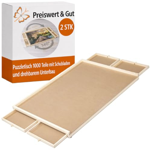 Puzzletisch 1000 Teile mit Schubladen und drehbarem Unterbau, 76x56x4,5cm | Puzzlebrett aus Holz - MDF, Durchmesser 30cm Drehteller, Ohne Puzzle, Zum Sortieren