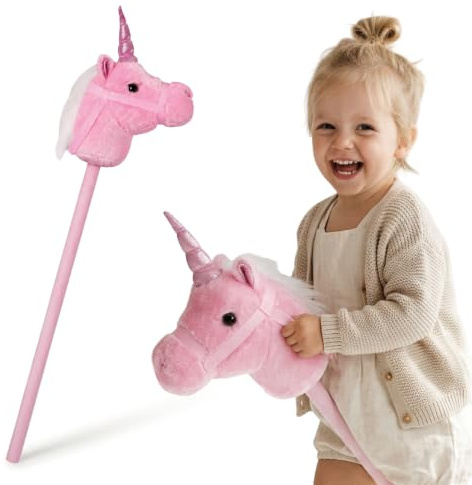 mamabrum Hobby Horse - rosa Einhorn-Steckenpferd für Kinder, 80 cm | Rosa - 80 cm