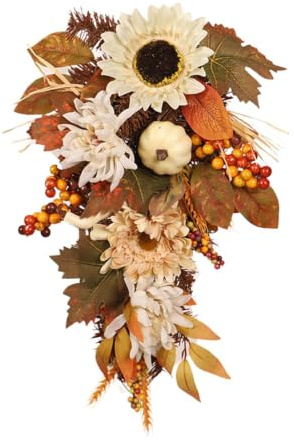 Höstdörrkrans 50 centimeter Konstgjorda Blomstergirlanger & Dekorationer | Lantliga dekorationer För Höst Sommar Hösttid Skördefest Halloween Utomhus Vägg Borddekoration